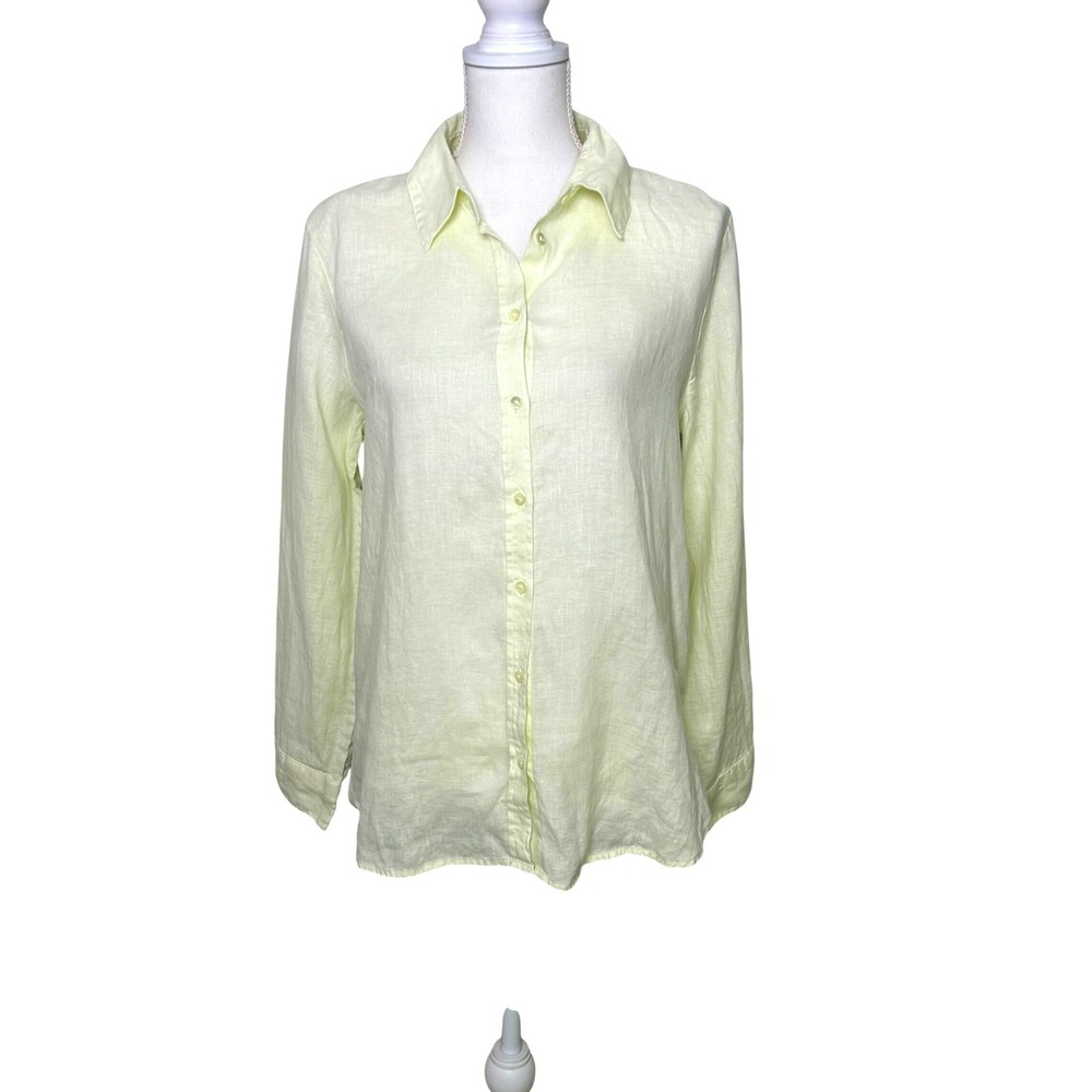 Banana Republic Women Perfect Button Down Pale Yellow 100% Linen Long Sleeve M